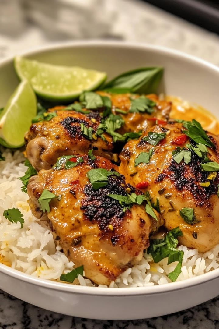 Spiced Coconut Basil Chicken with Rice