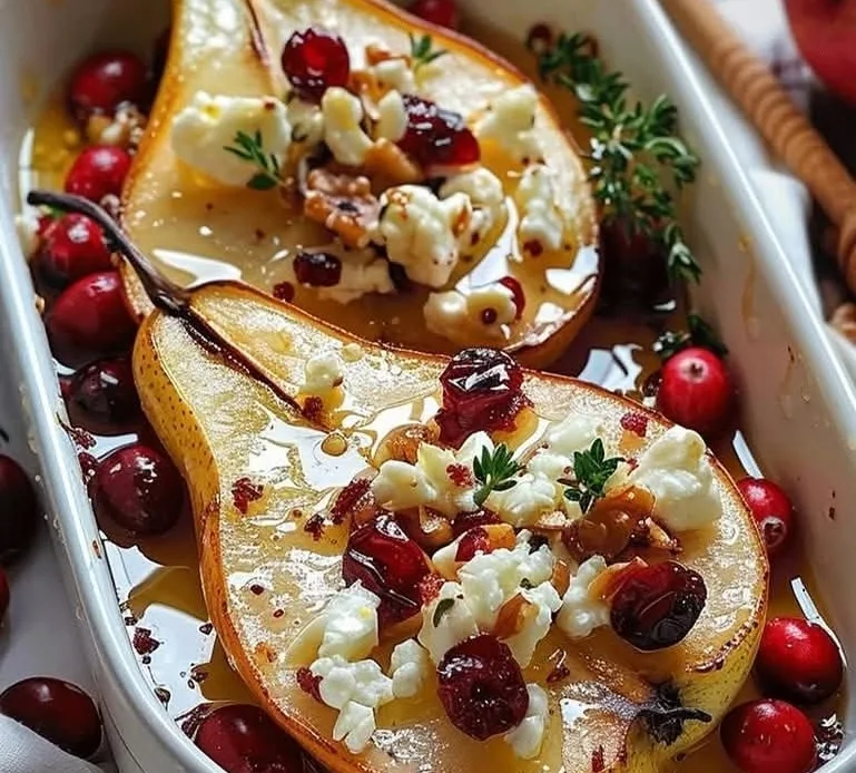 baked-pears-feta-honey-cranberries
