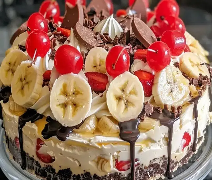 no-bake-banana-split-cheesecake