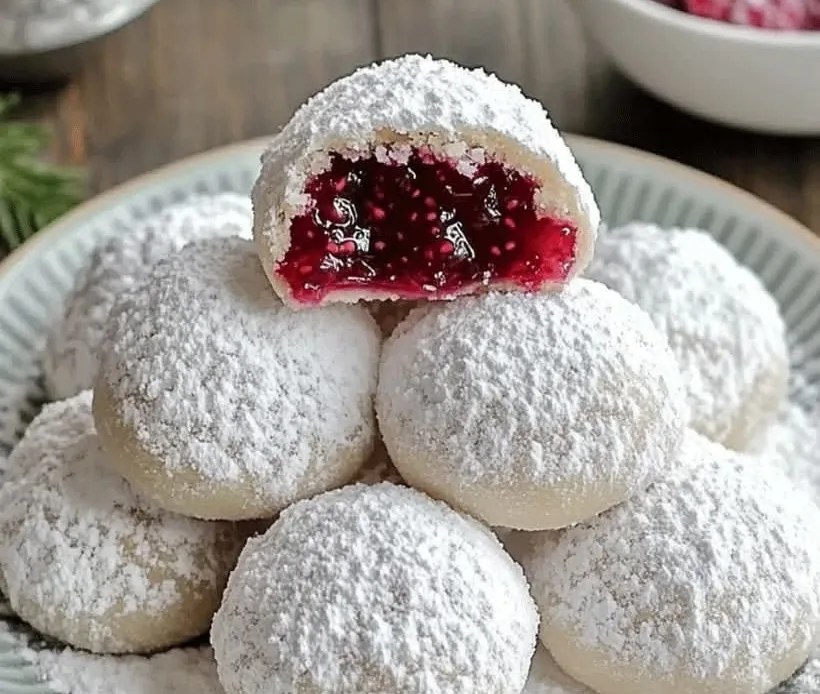 raspberry-filled-almond-snow-cookies