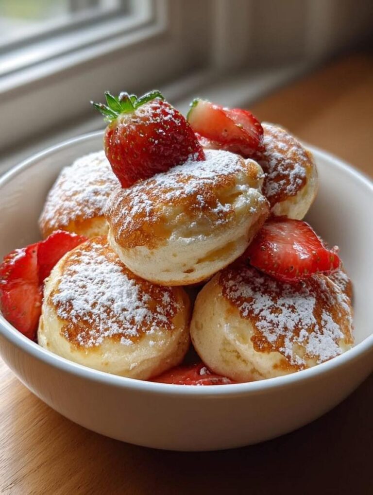 Fluffy Strawberry Vanilla Cottage Cheese Pancake Bites