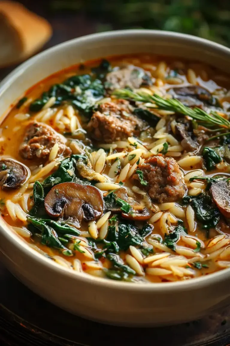 Savory Hearty Sausage Mushroom Orzo Soup
