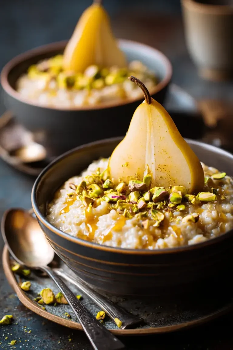 Cozy Honey-Spiced Pear Oatmeal with Pistachios
