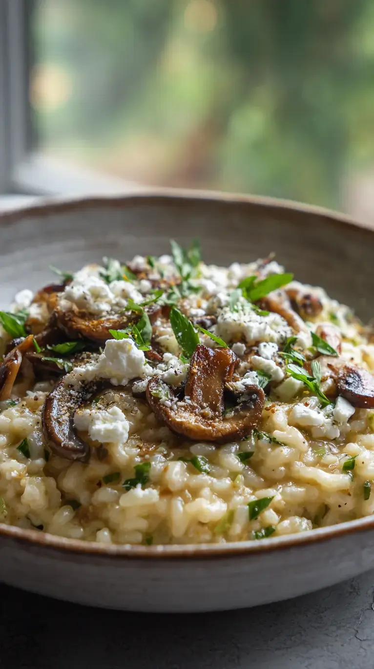 Creamy Lemony Mushroom Risotto with Feta