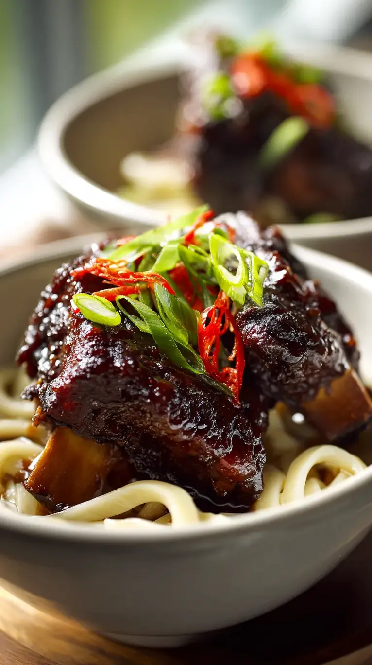Juicy Tender Slow Cooker Asian BBQ Beef Ribs with Udon