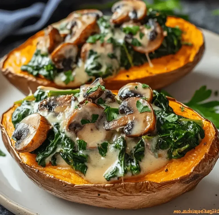 Creamy Mushroom Spinach Stuffed Sweet Potatoes