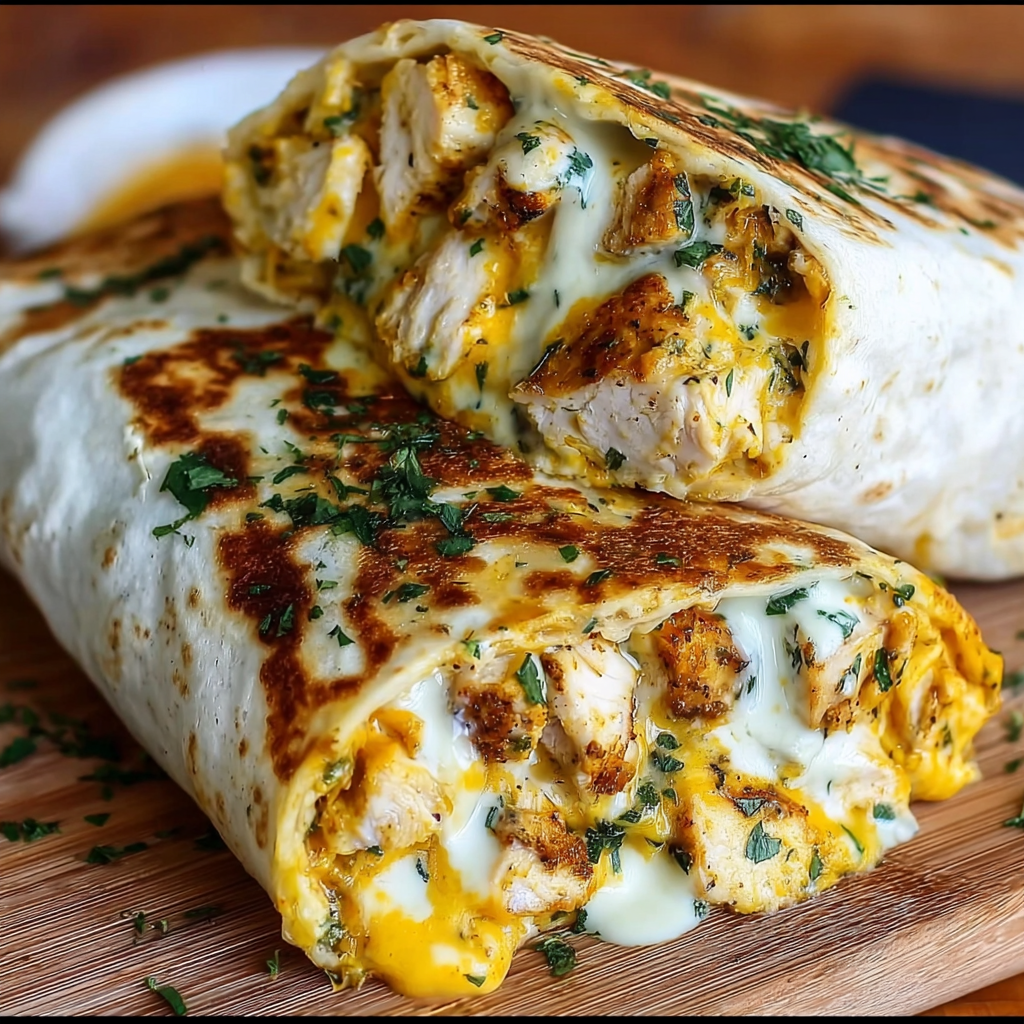 Ultimate Ooey Gooey Cheesy Garlic Chicken Wraps