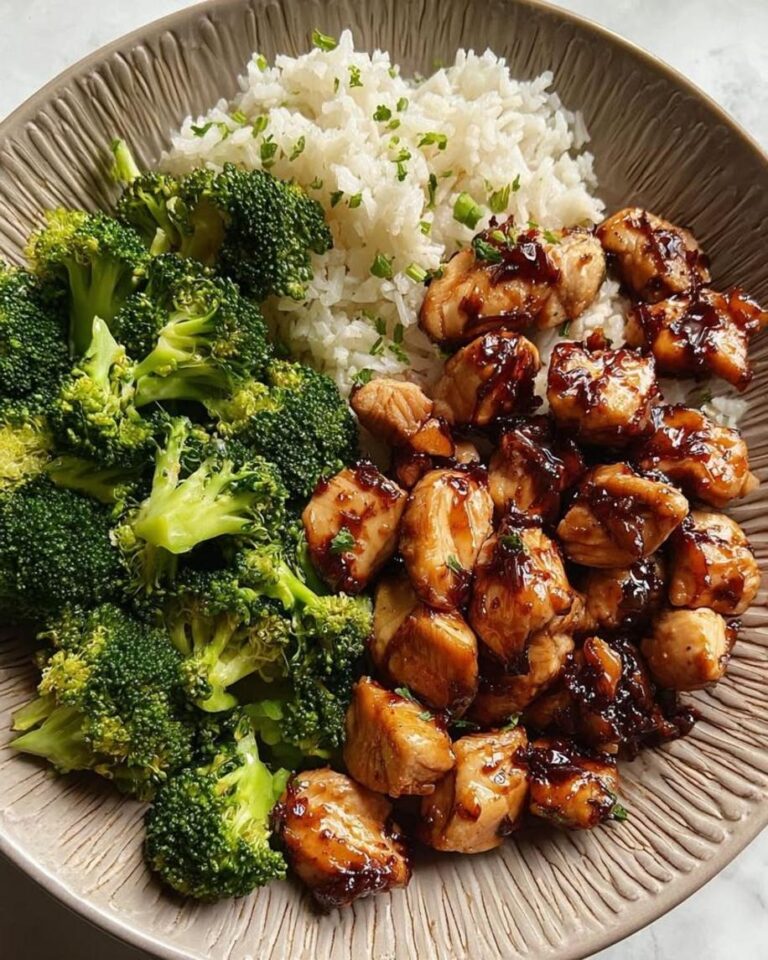 Juicy Honey Garlic Chicken with Rice and Broccoli