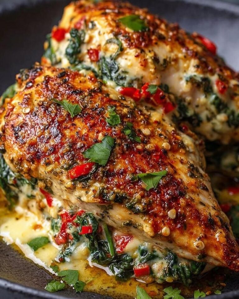 Juicy Roasted Red Pepper Stuffed Chicken