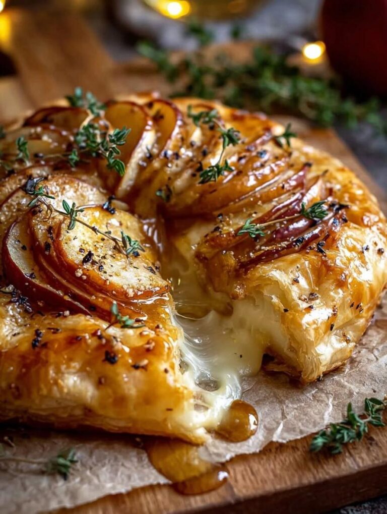 Golden Baked Brie with Caramelized Apples and Thyme