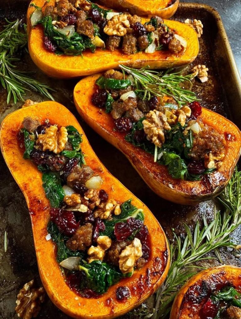 Delicious Butternut Squash Boats Stuffed with Italian Sausage