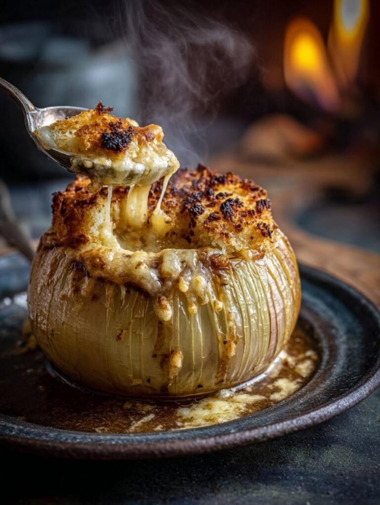 Cheesy Volcano Stuffed Onion with Rich French Onion Flavors