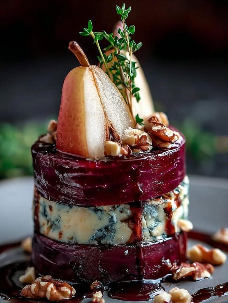 Roasted Beet Towers with Blue Cheese and Pear