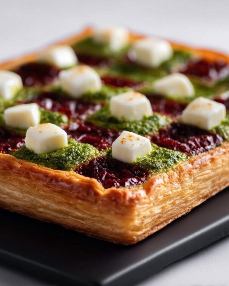 Checkerboard Puff Pastry Tart with Pesto & Tomatoes