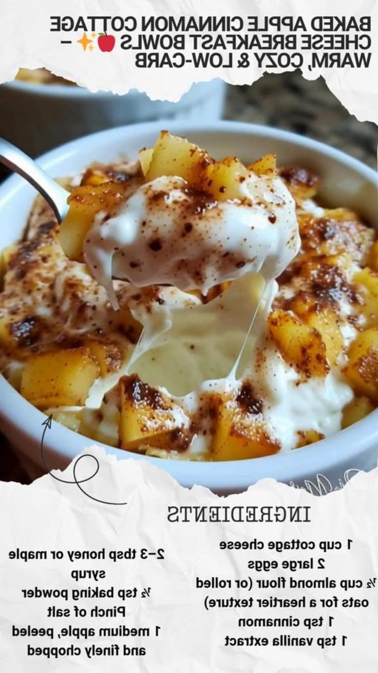 Warm Baked Apple Cinnamon Cottage Cheese Breakfast Bowls