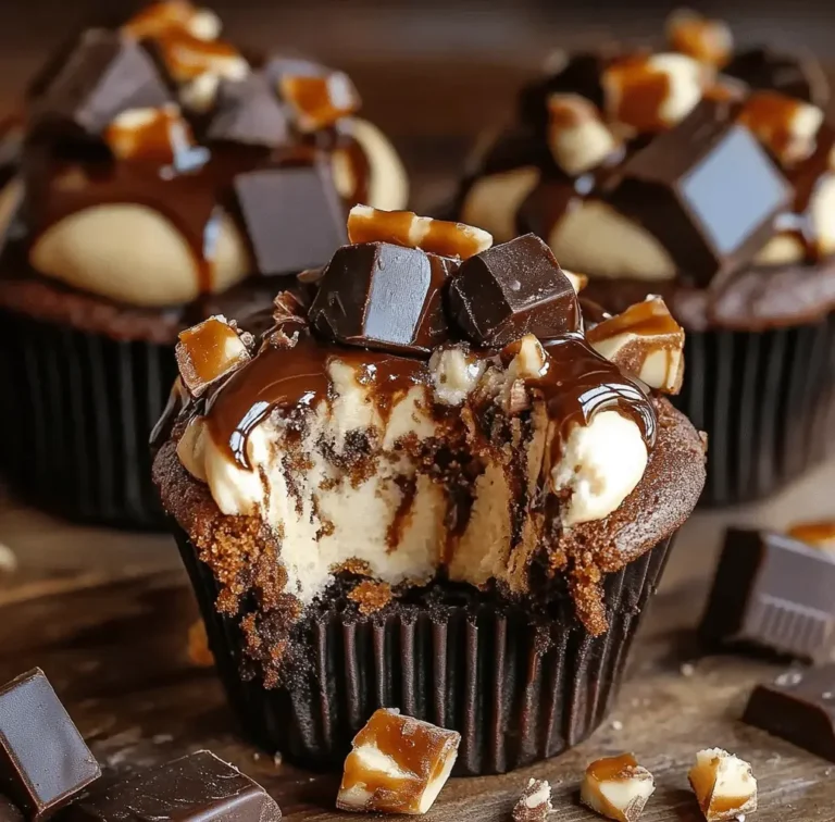 Decadent Cream Filled Chocolate Caramel Muffins