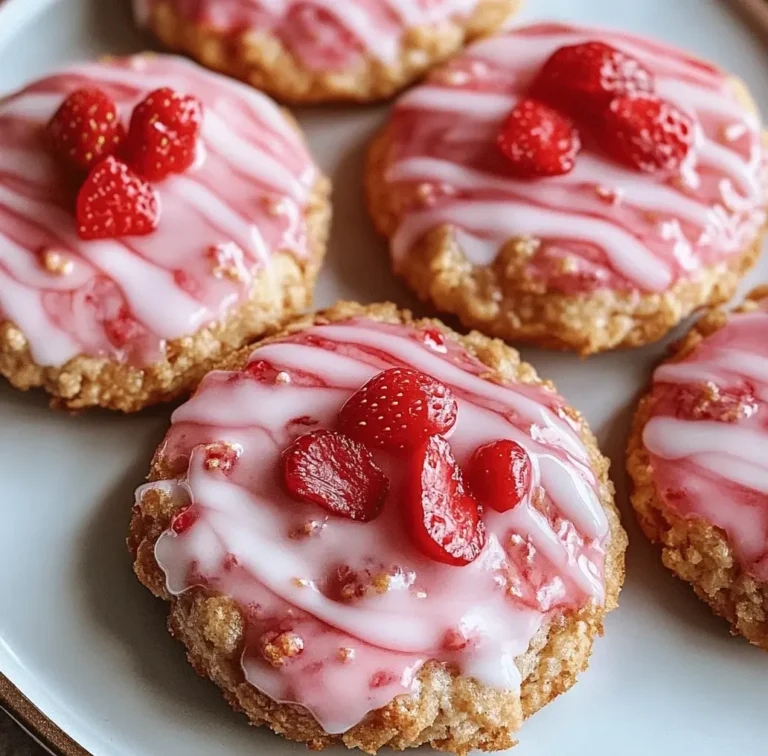 Chewy Strawberry Iced Oatmeal Cookies