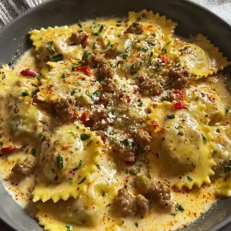 Cajun Sausage Ravioli – Easy Creamy Skillet Dinner