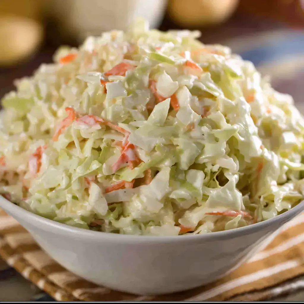 Finished bowl of creamy KFC-style coleslaw ready to serve