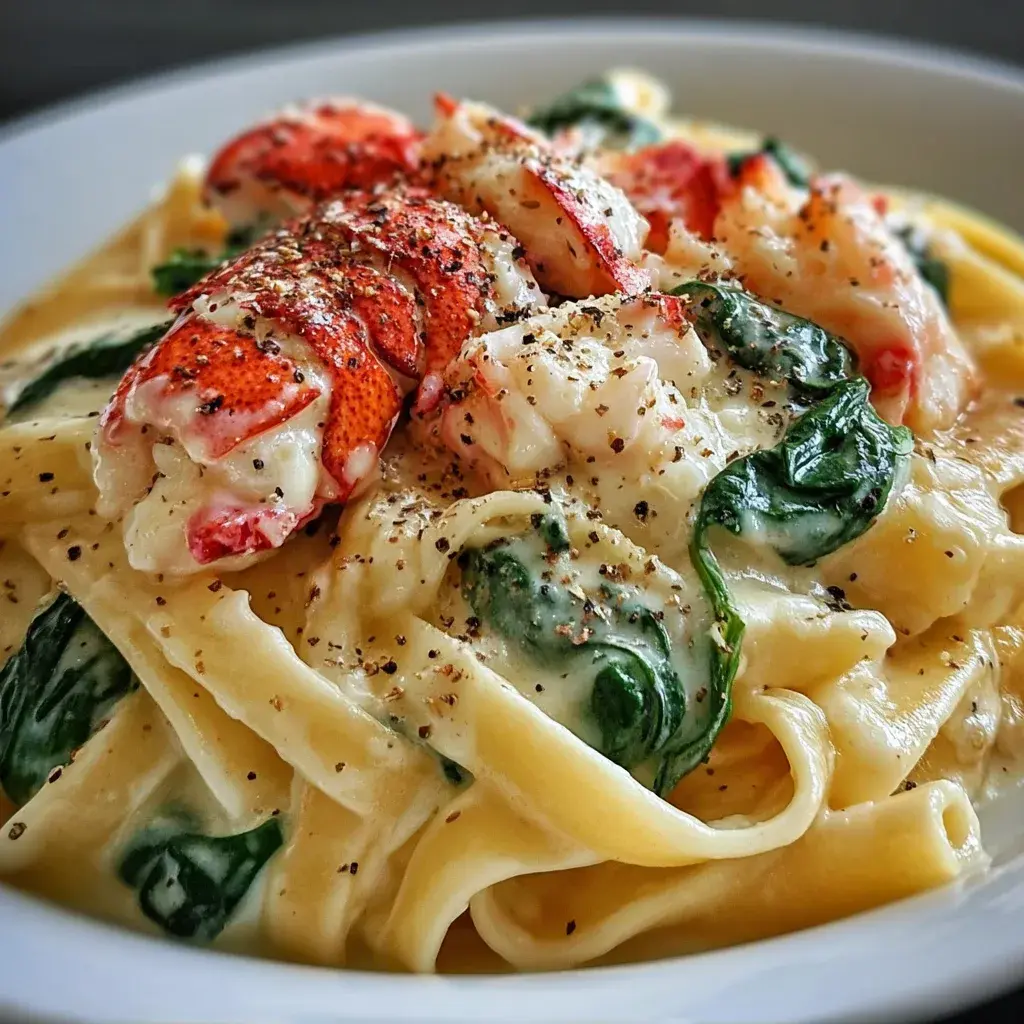 Creamy lobster alfredo pasta with rich sauce and fresh ingredients