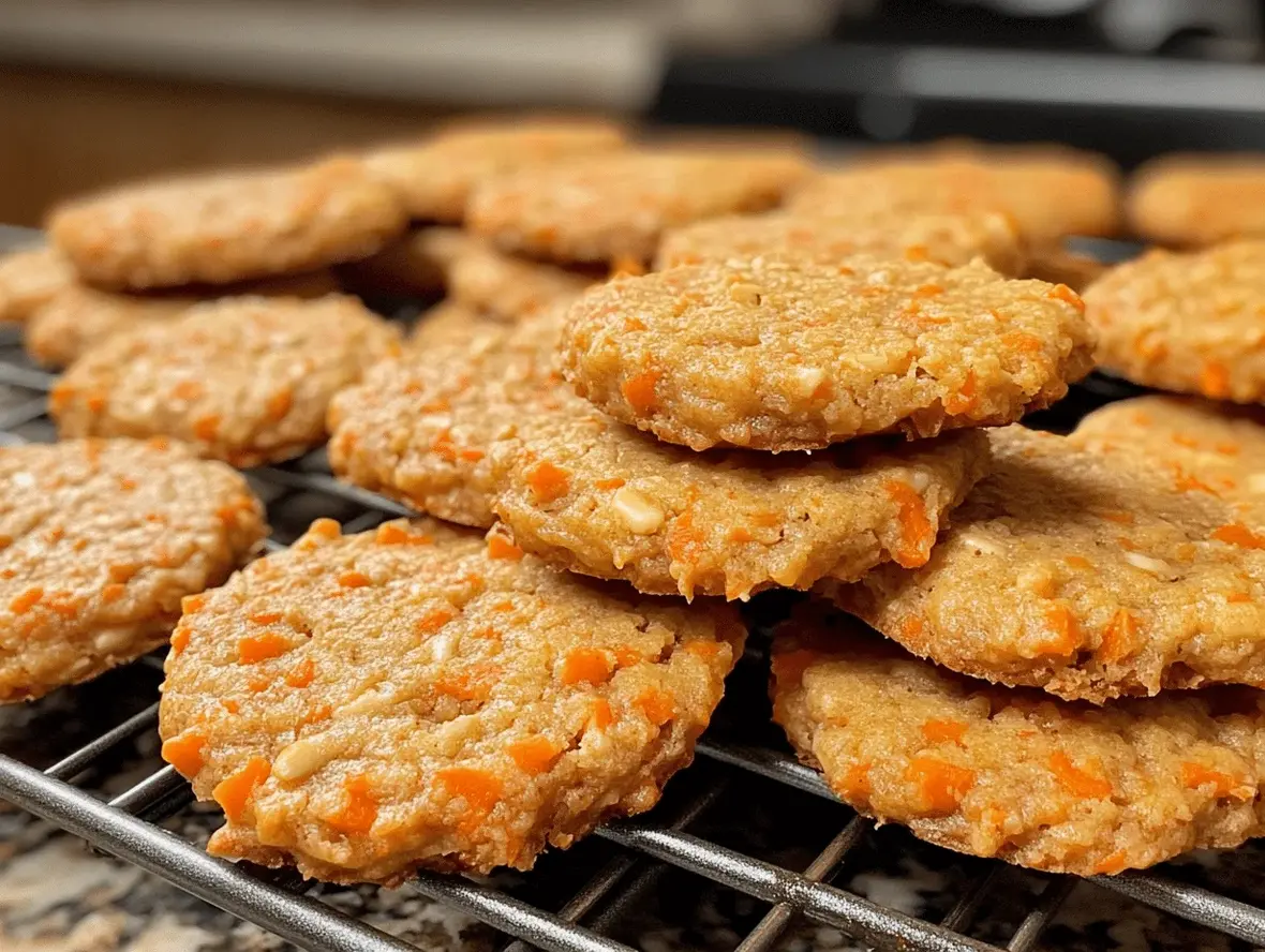Golden peanut butter and carrot dog cookies fresh out of the oven
