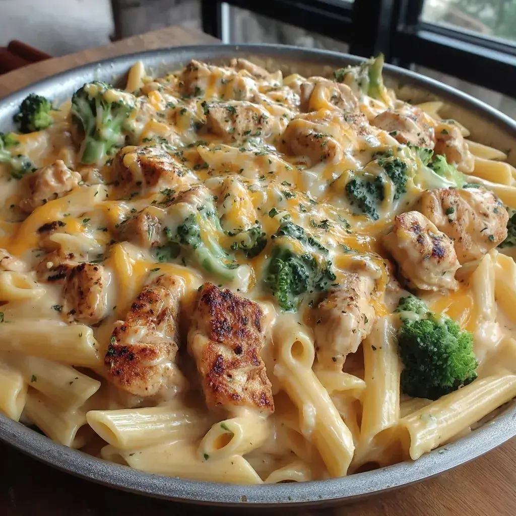 Plated Cajun chicken broccoli Alfredo with vibrant broccoli and creamy sauce