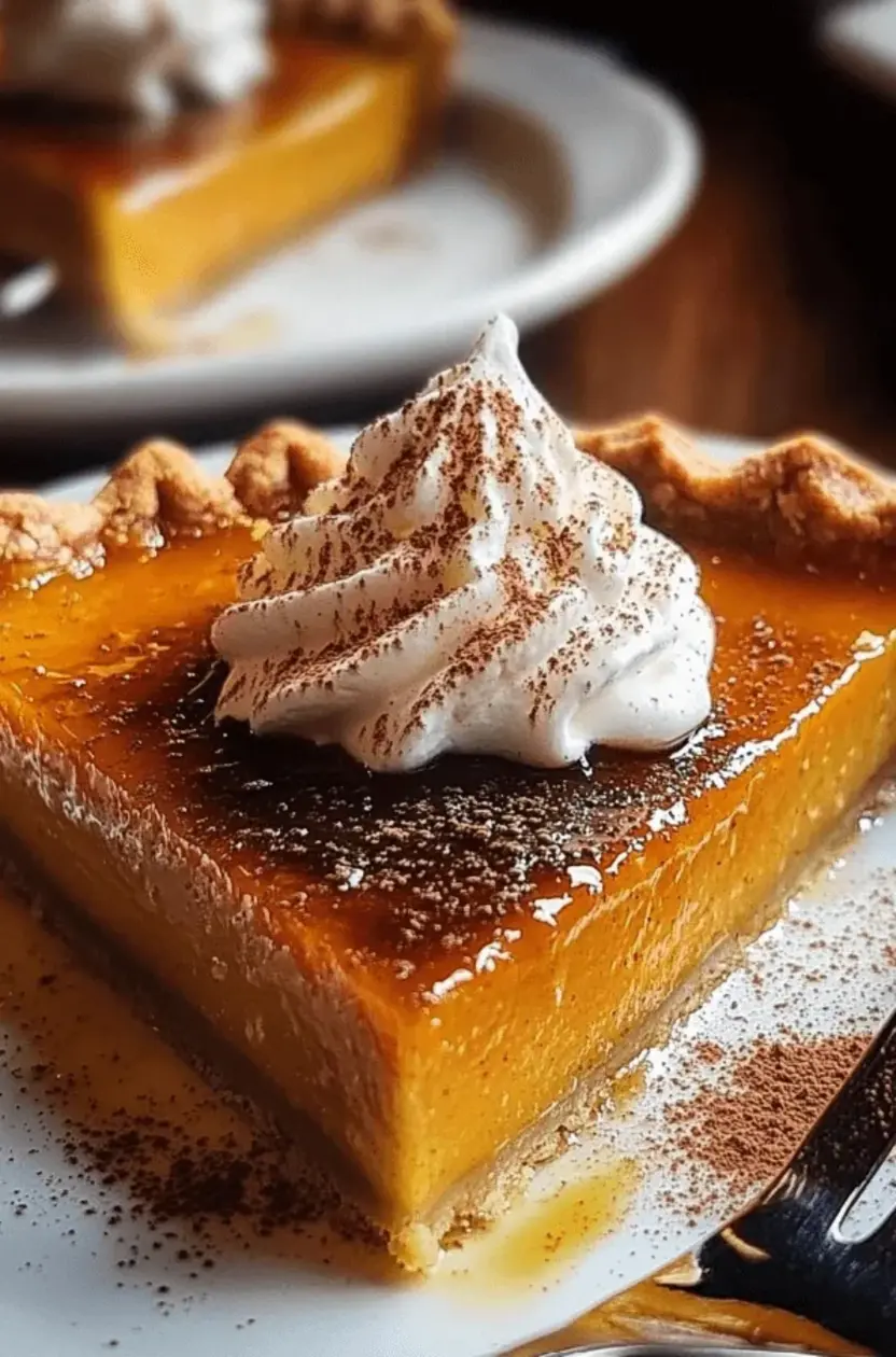 Golden Pumpkin Pie Brûlée cooling on a rustic counter, showcasing the creamy filling beneath the cracked sugar top.