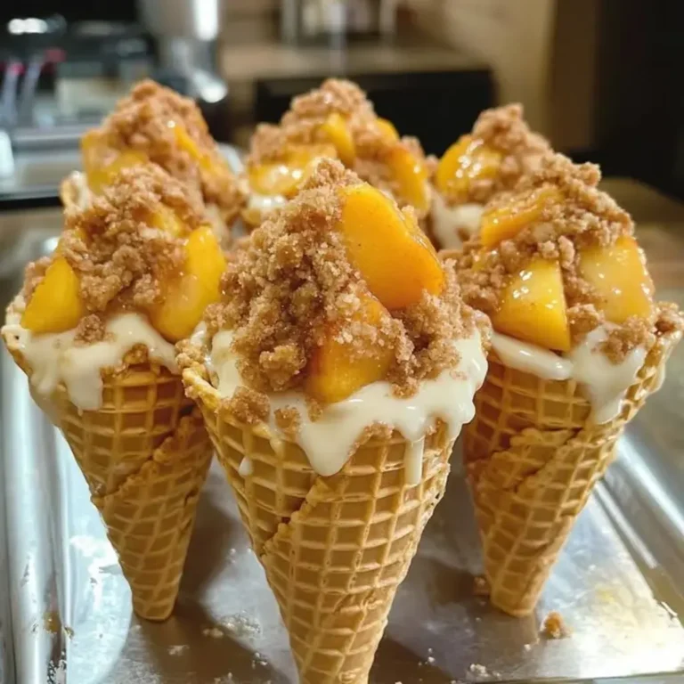 Delicious Peach Cobbler Cheesecake Cones