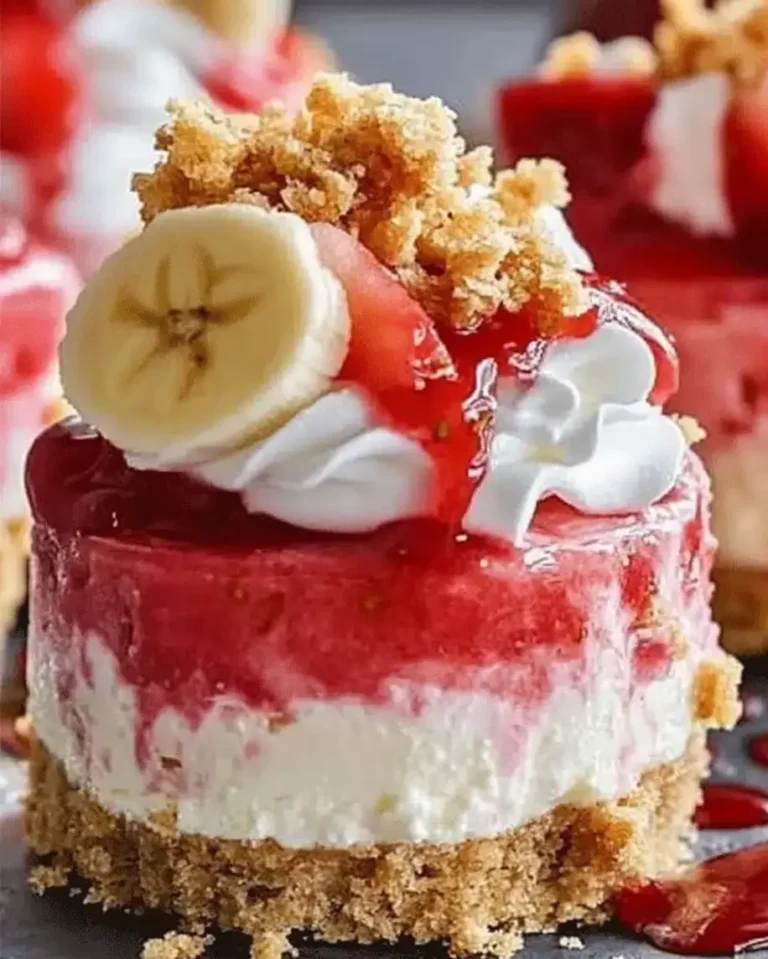 No-Bake Mini Strawberry Banana Pudding Crunch Cheesecakes Recipe
