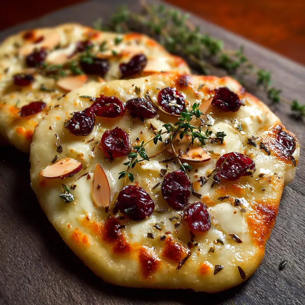 Crispy Flatbread Brie Cranberries mixture on a baking sheet