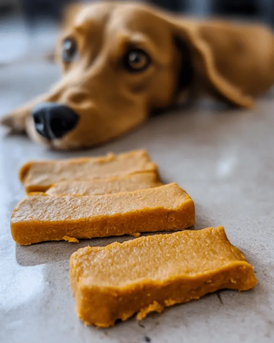 Golden baked carrot and pumpkin chews cooling on a tray