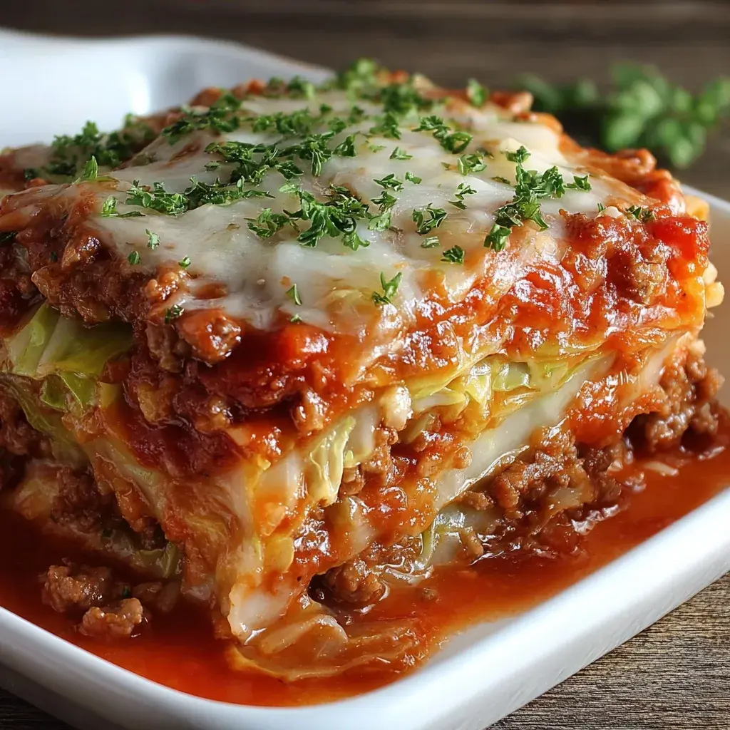 Served portion of stuffed cabbage roll casserole on a plate with side salad