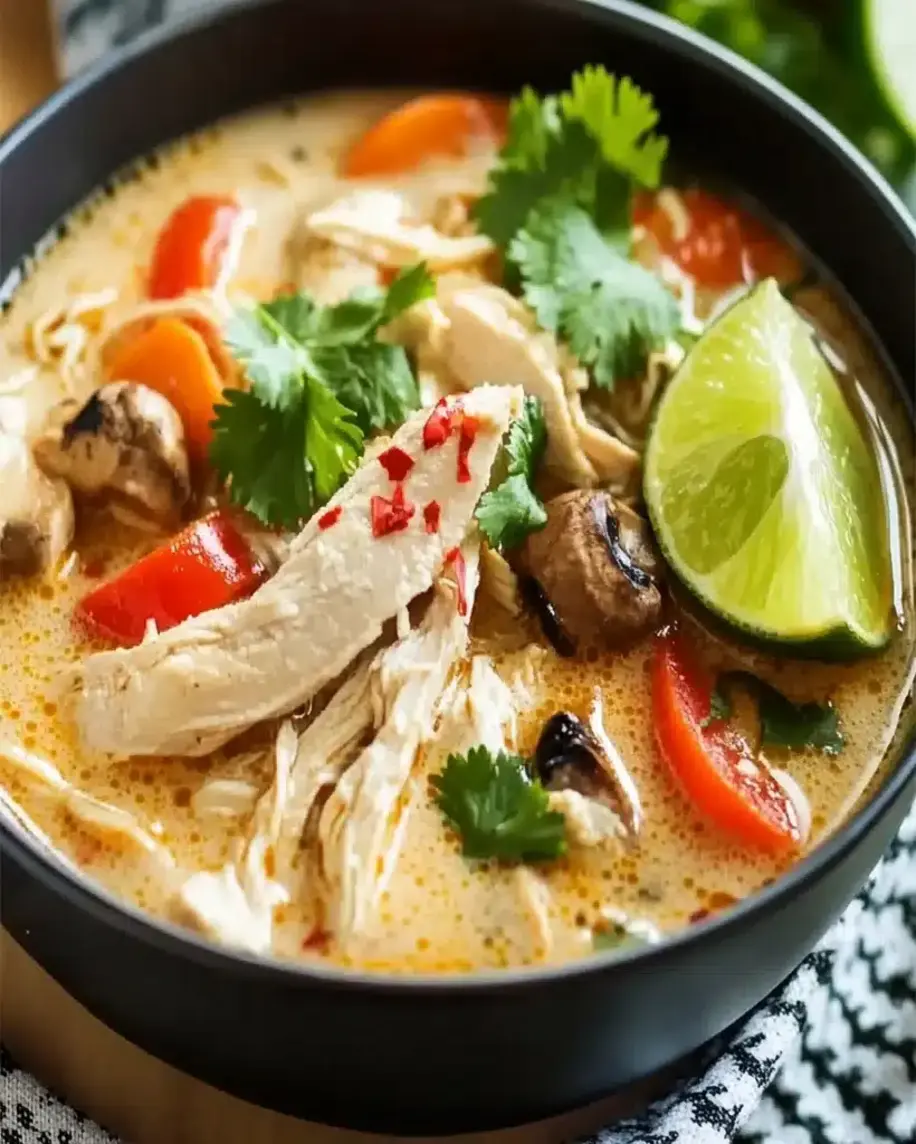 Bowl of Thai Chicken Soup with vibrant ingredients