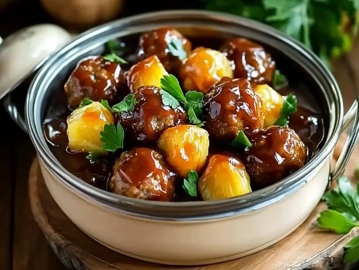 Easy Barbecue Meatballs with Pineapple Dish
