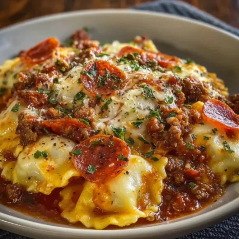 Cheesy Pizza Ravioli Bake