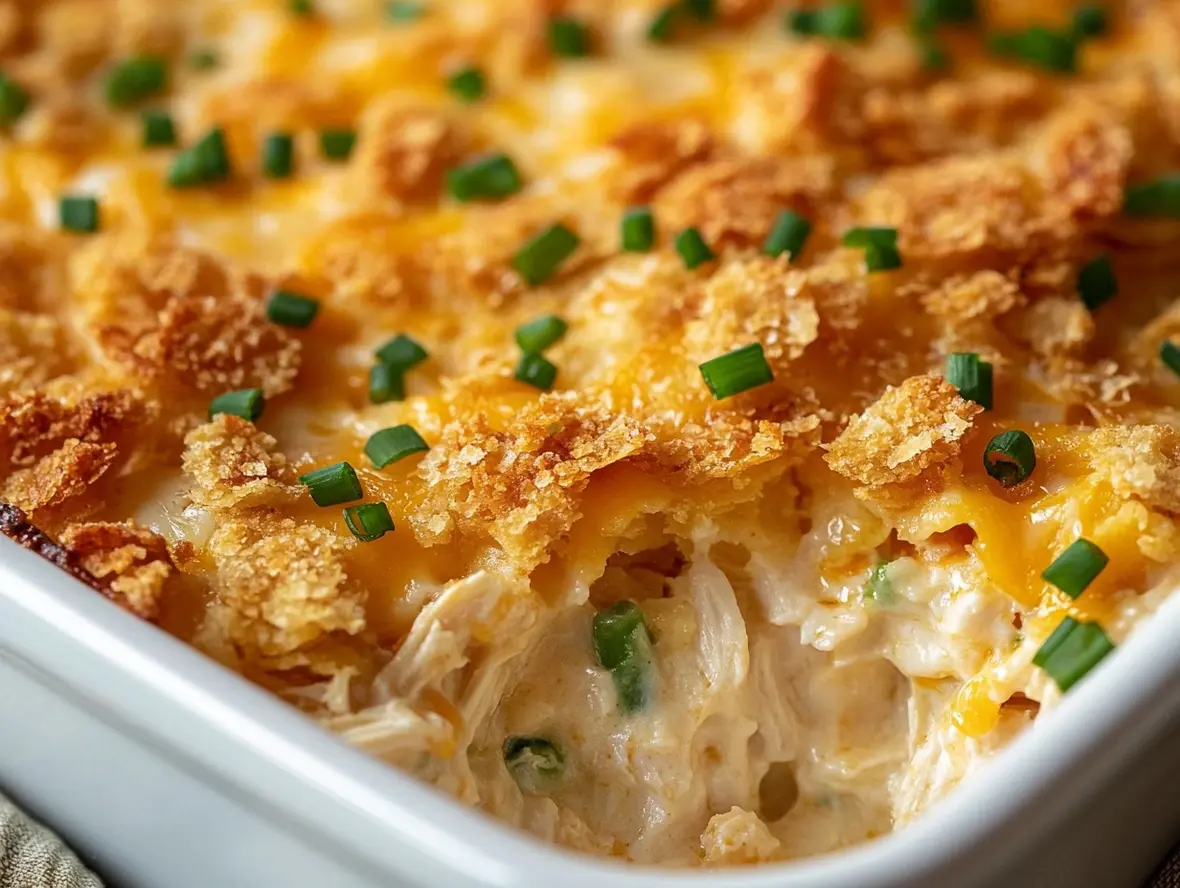 Delicious Chicken Hashbrown Casserole ready to serve
