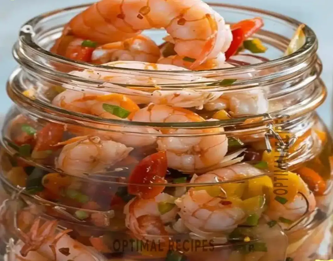 Homemade Pickled Shrimp appetizer with dill and onion