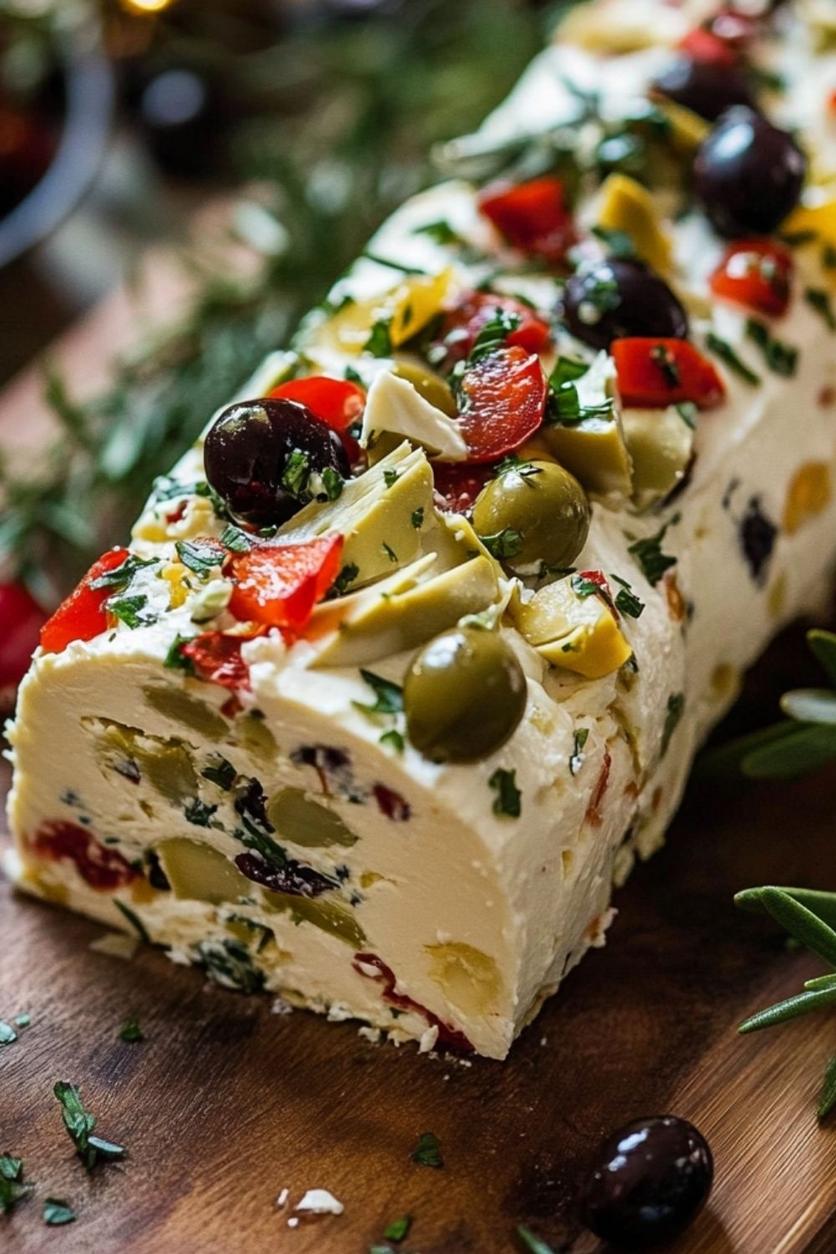 Festive Holiday Antipasto Cream Cheese Log