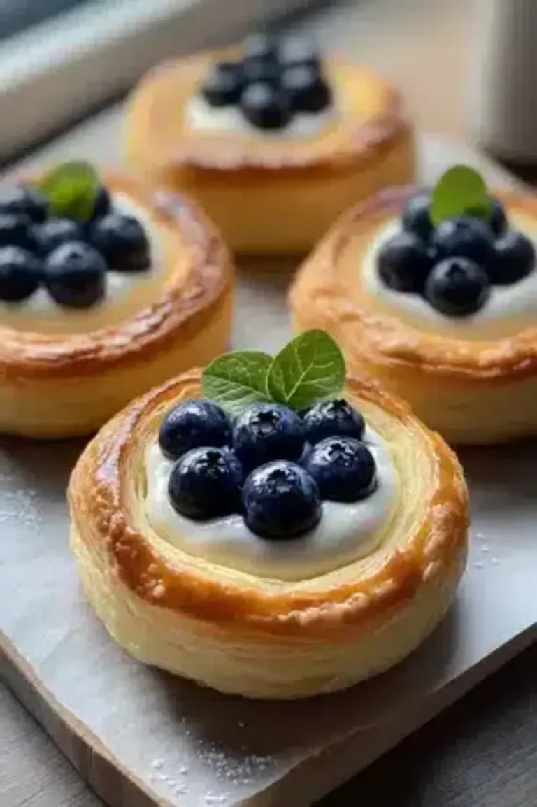 Blueberry Pastry Rings with Vanilla Cream