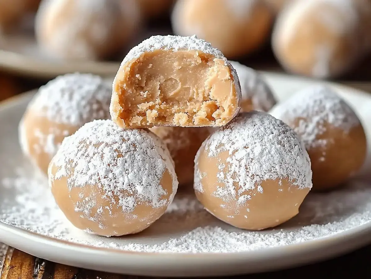 Creamy peanut butter balls with cream cheese being dipped in chocolate