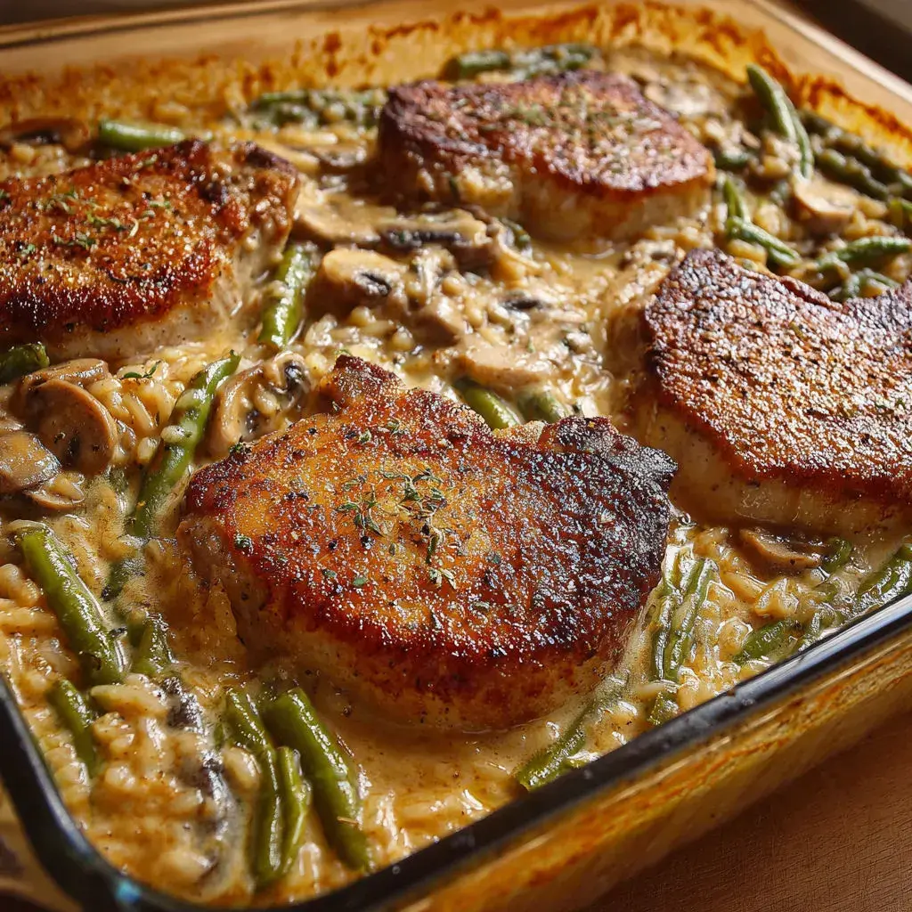 Image of finished Pork Chop Green Bean Casserole served