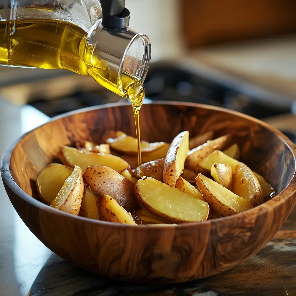Golden and crispy Parmesan potato wedges arranged on a baking sheet, sprinkled with fresh parsley.