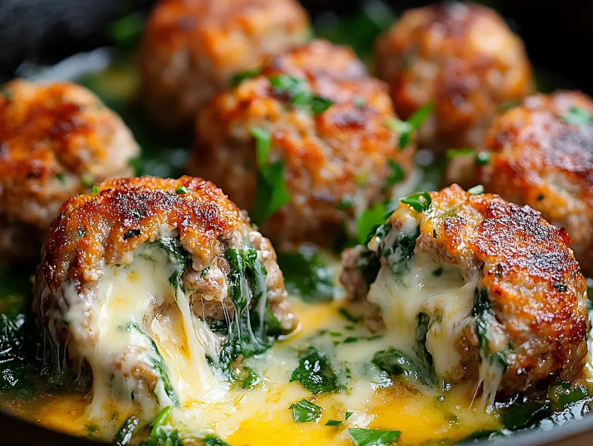 Delicious Mozzarella Stuffed Turkey Meatballs ready to be served