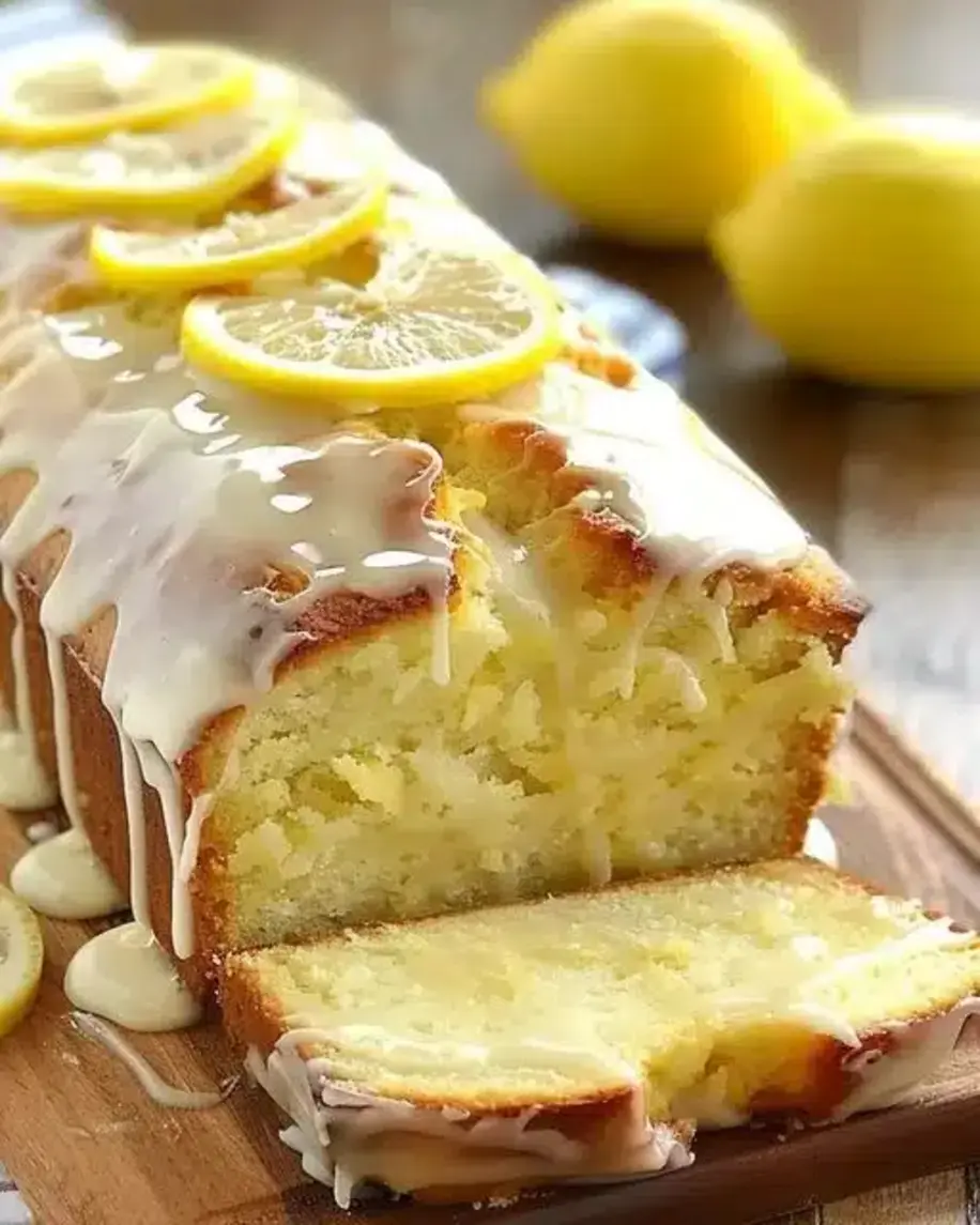A beautifully decorated lemon glaze cake with fresh lemon slices
