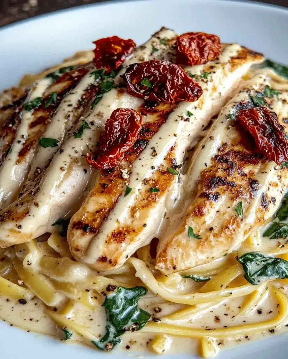 Creamy Chicken Fettuccine Alfredo with Sun-Dried Tomatoes and Spinach
