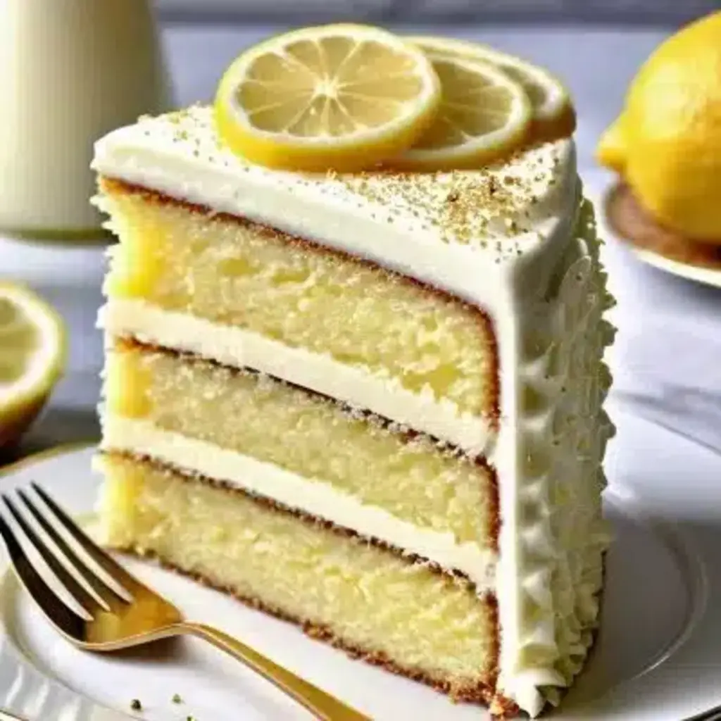 A beautifully baked Lemon Velvet Cake with a slice cut out, showcasing its moist crumb and vibrant yellow hue.