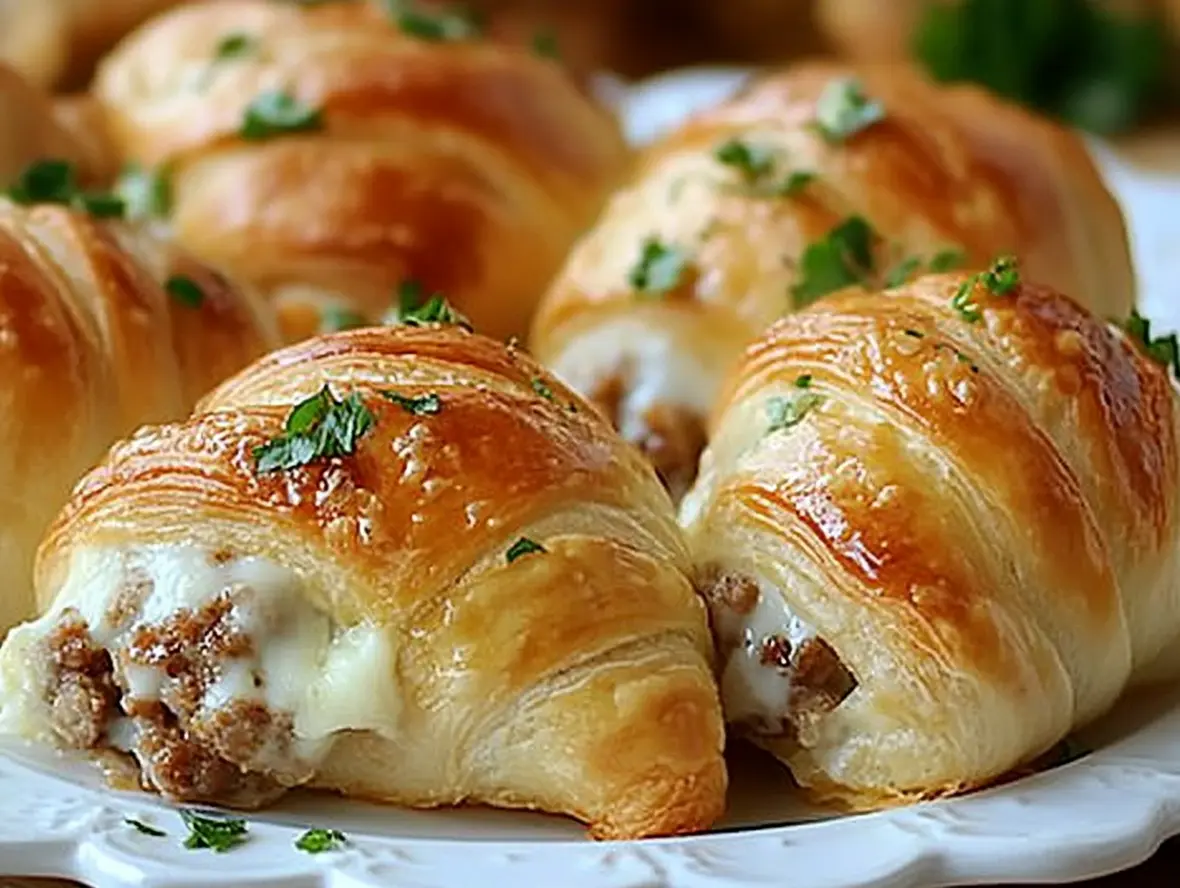 Sausage Cream Cheese Crescent Rolls on a baking sheet