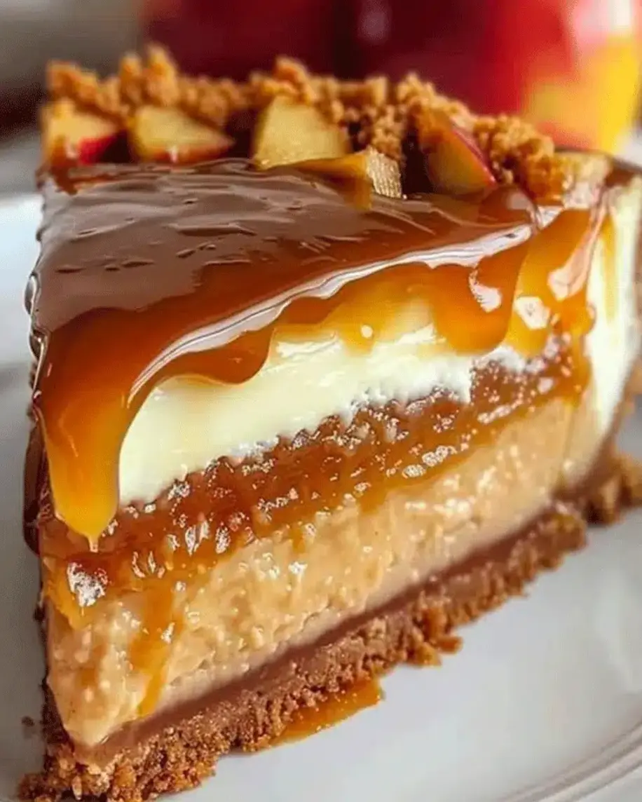 Delicious slice of Caramel Apple Cheesecake