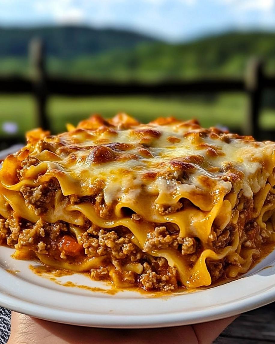 A perfectly baked Poor Man's Husband Casserole in a baking dish, with melted cheese on top.