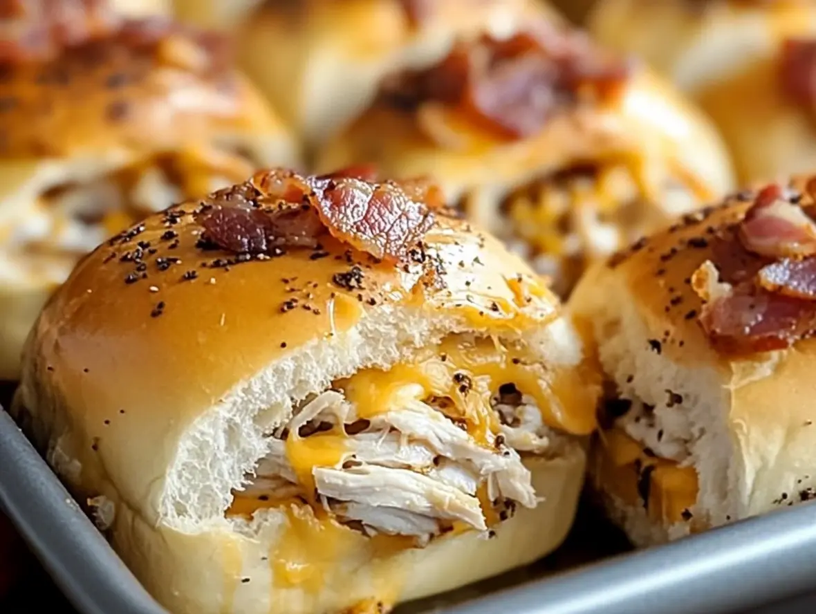 Chicken Bacon Ranch Sliders assembled on a platter